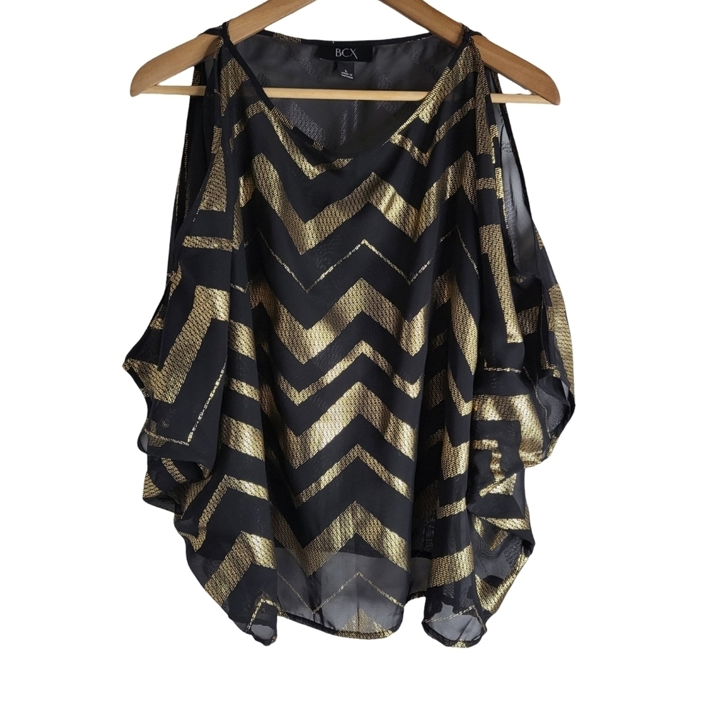 BCX Black and Gold Chevron Women's Top